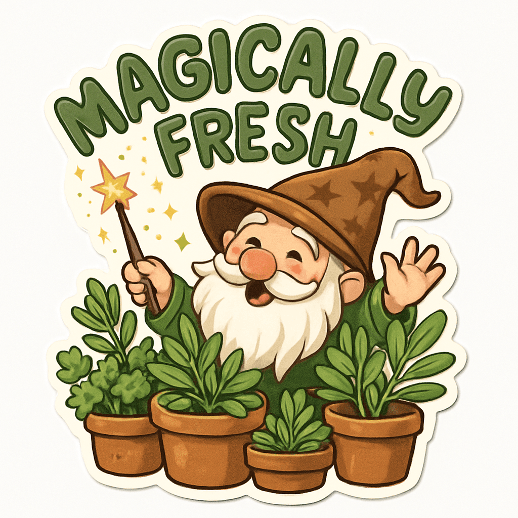 Magical Garden Gnome with Fresh Herb Pots