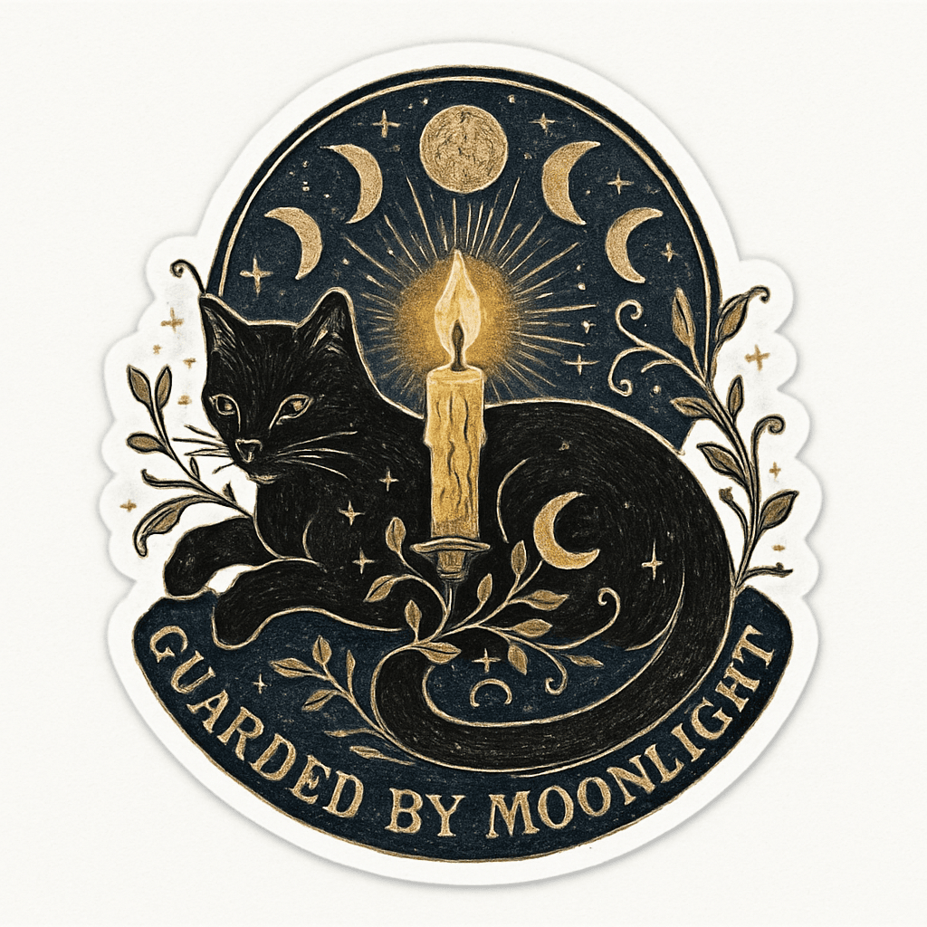 Mystical Black Cat Guarded by Moonlight Sticker