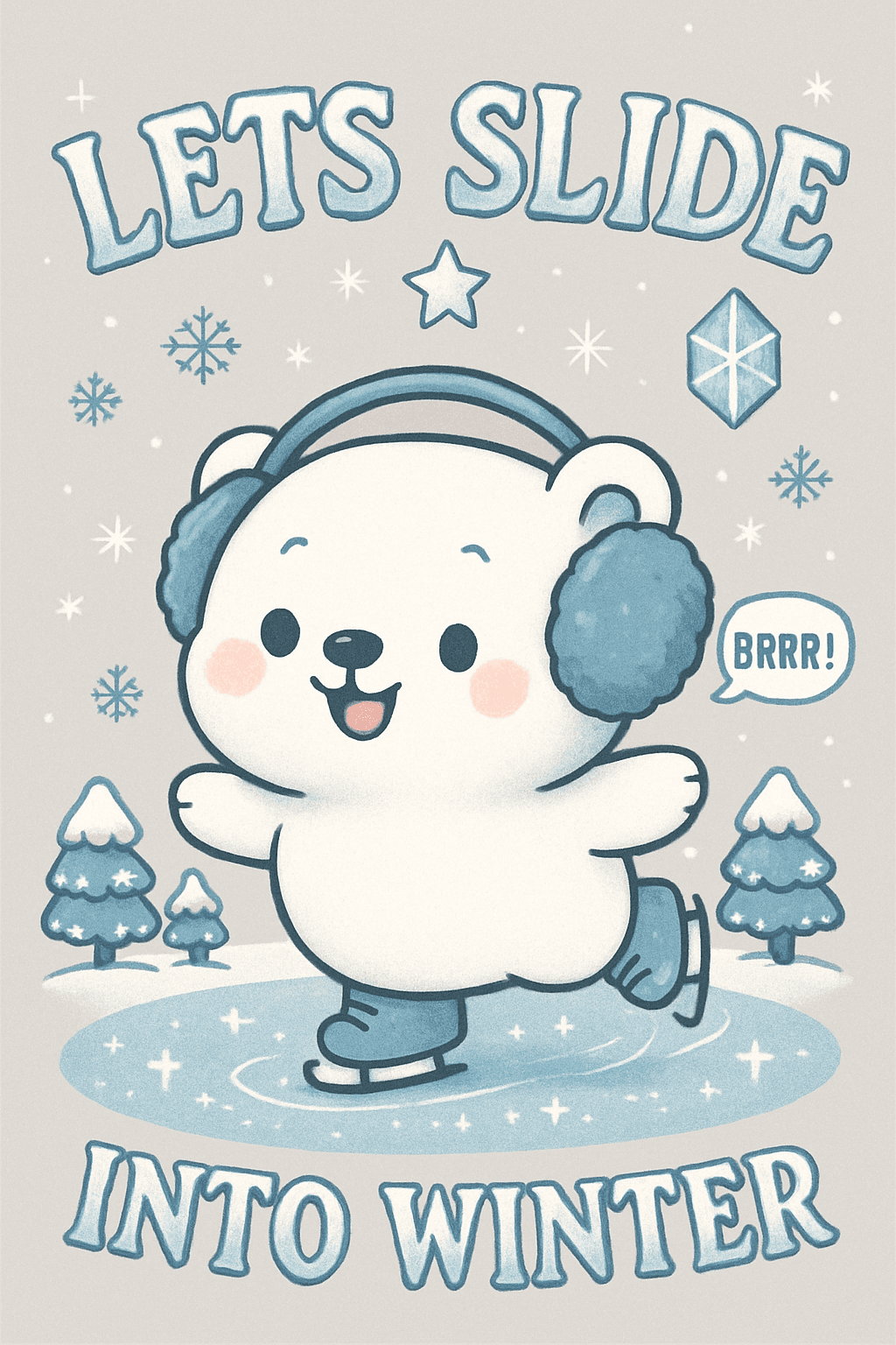Cute Polar Bear Ice Skating Winter Poster