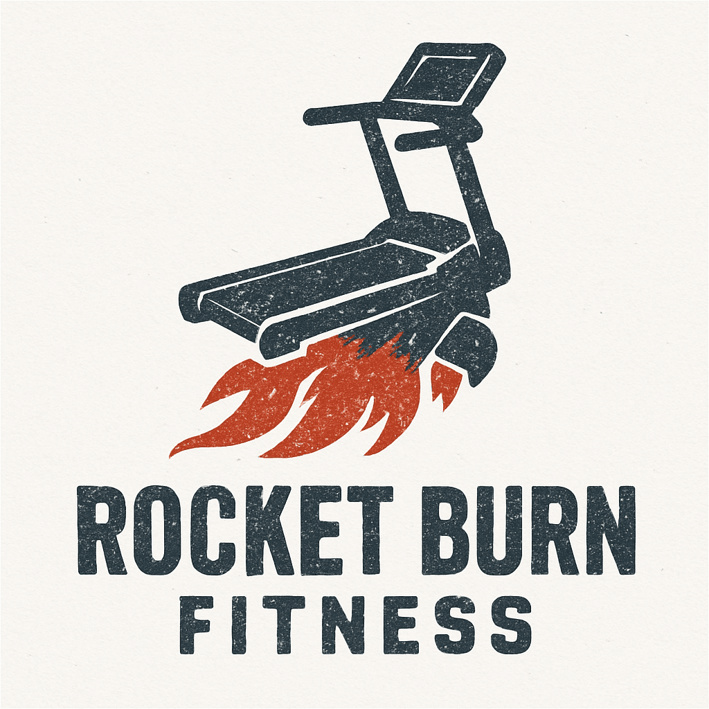 Rocket Treadmill Fitness Logo with Fiery Boost