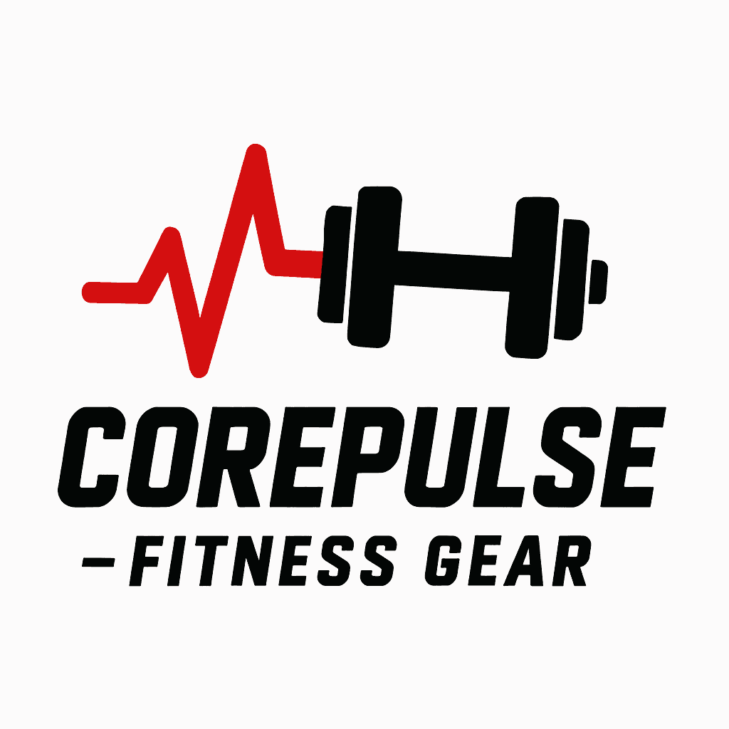 CorePulse Fitness Gear Logo with Heartbeat & Dumbbell