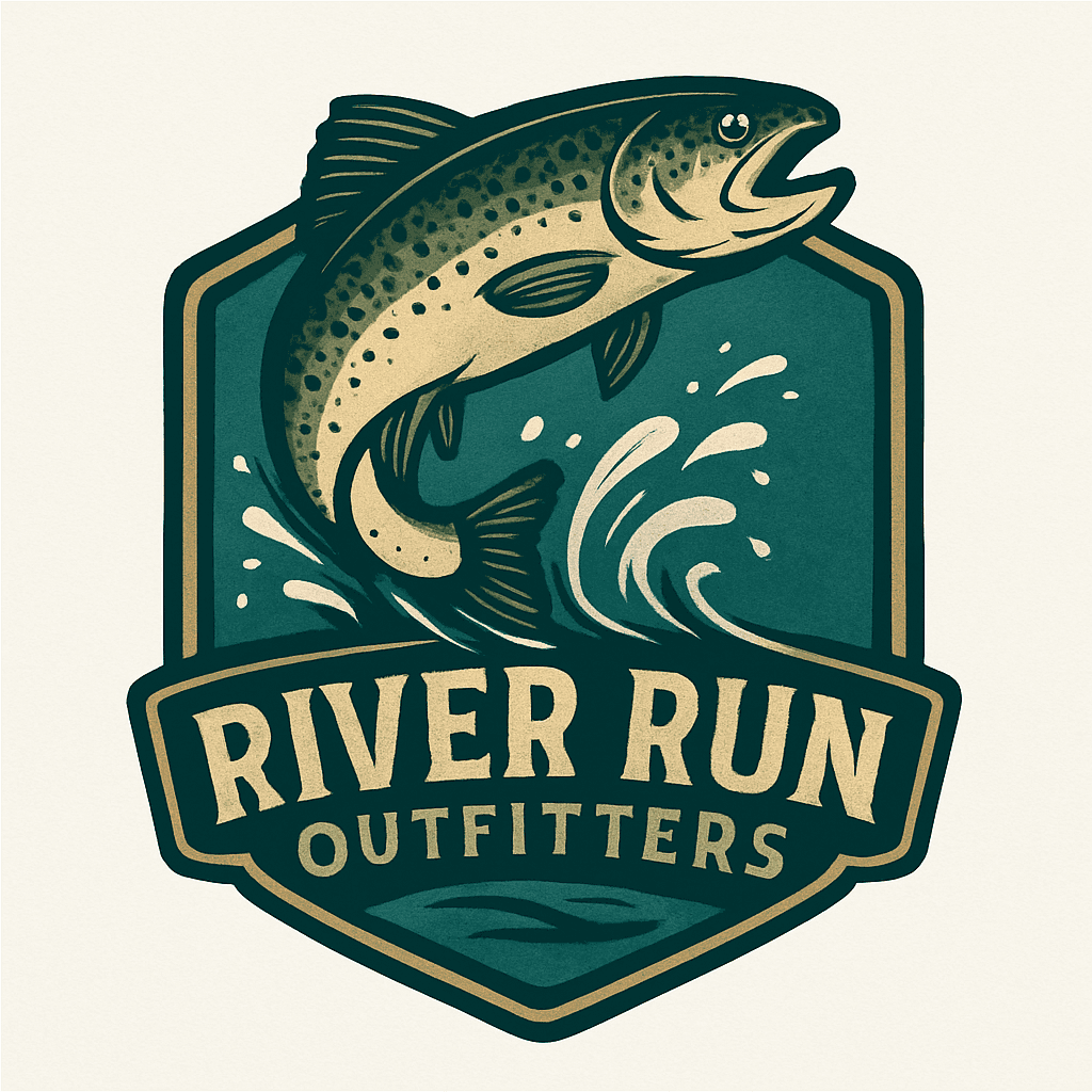 Jumping Trout River Outfitters Badge Logo