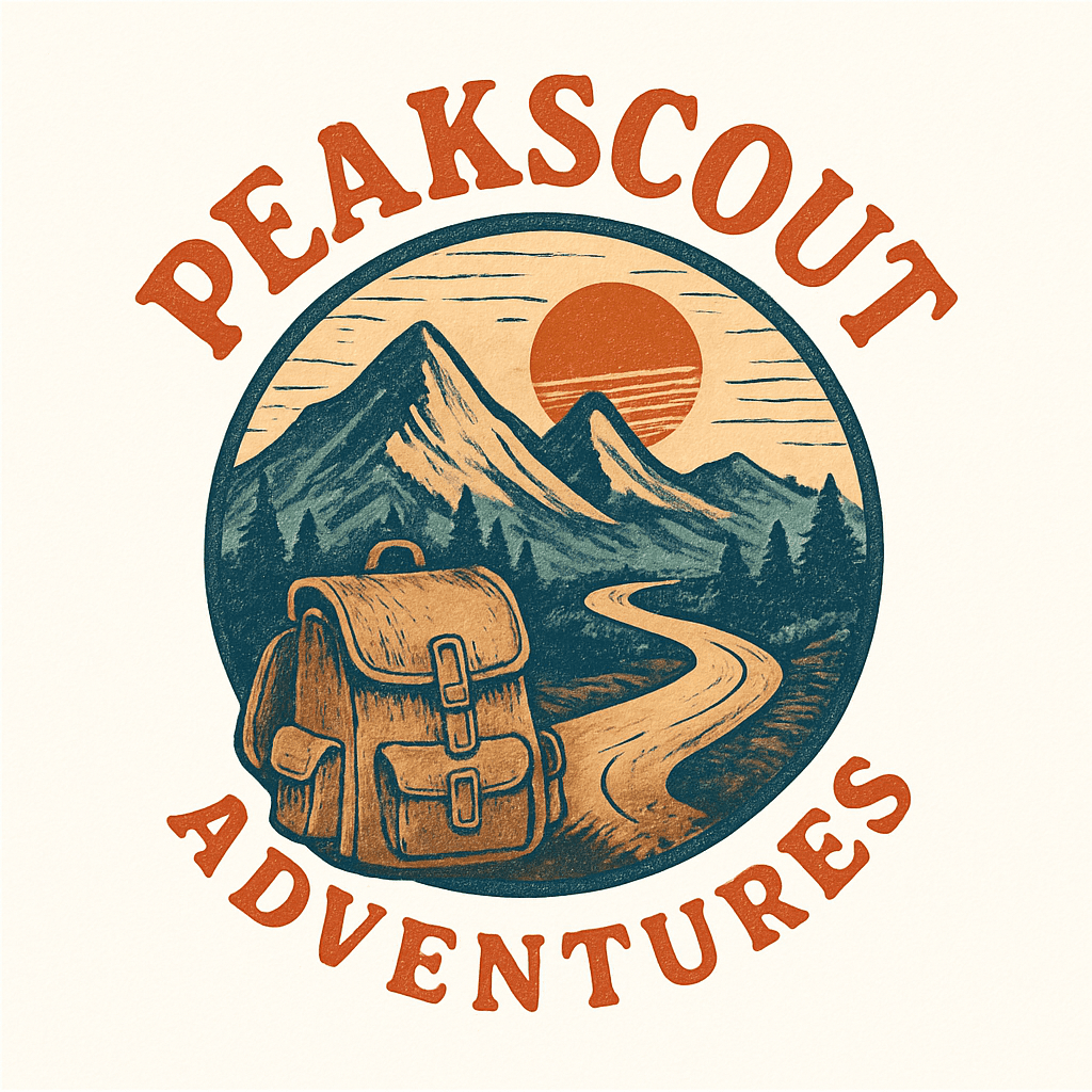 Vintage Mountain Adventure Logo with Backpack
