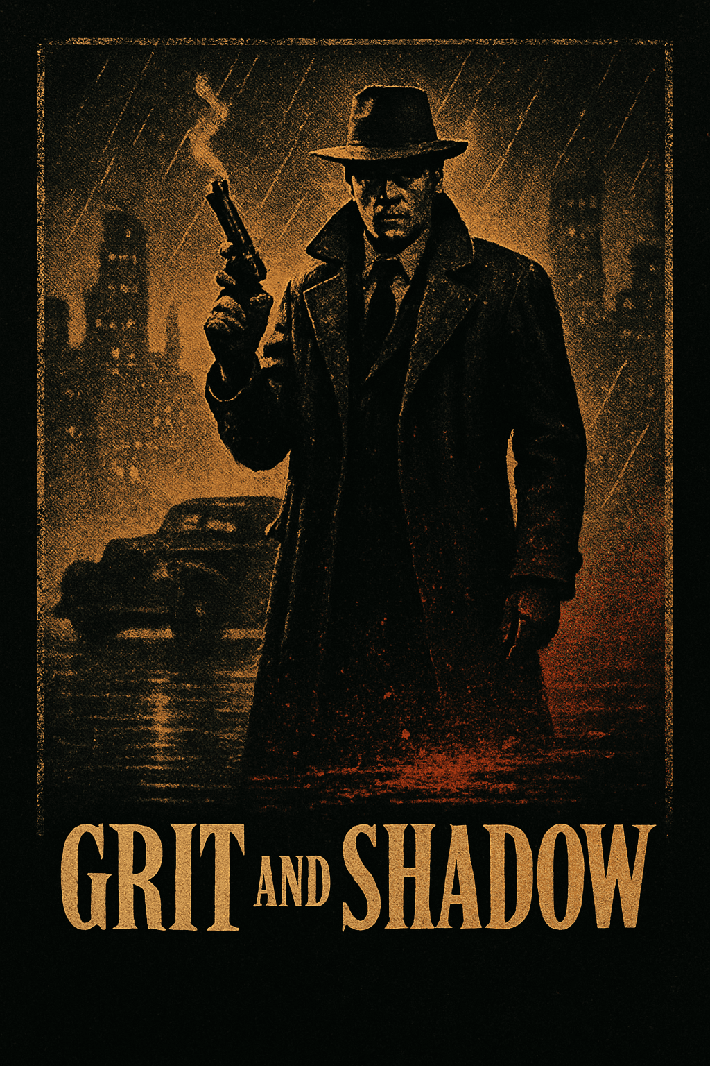 Noir Detective in Rain with Revolver