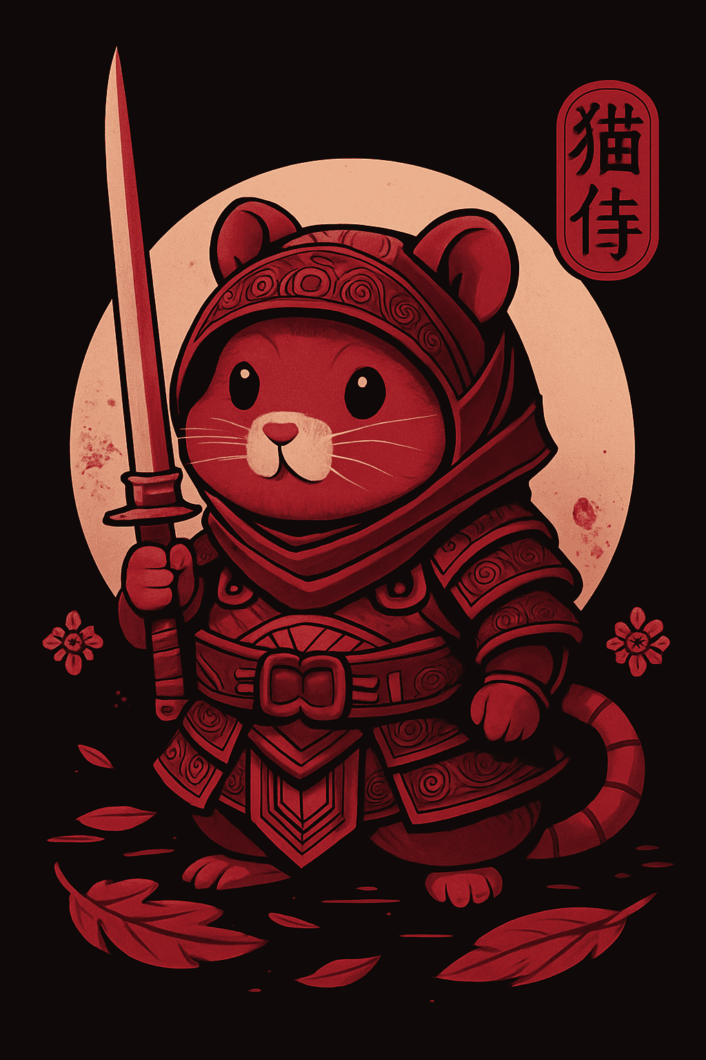 Samurai Cat Warrior in Red Armor