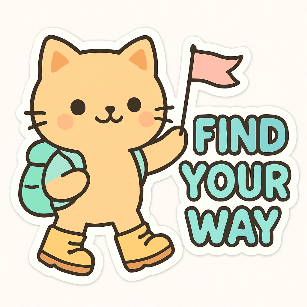 Cute Hiking Cat with 'Find Your Way' Quote