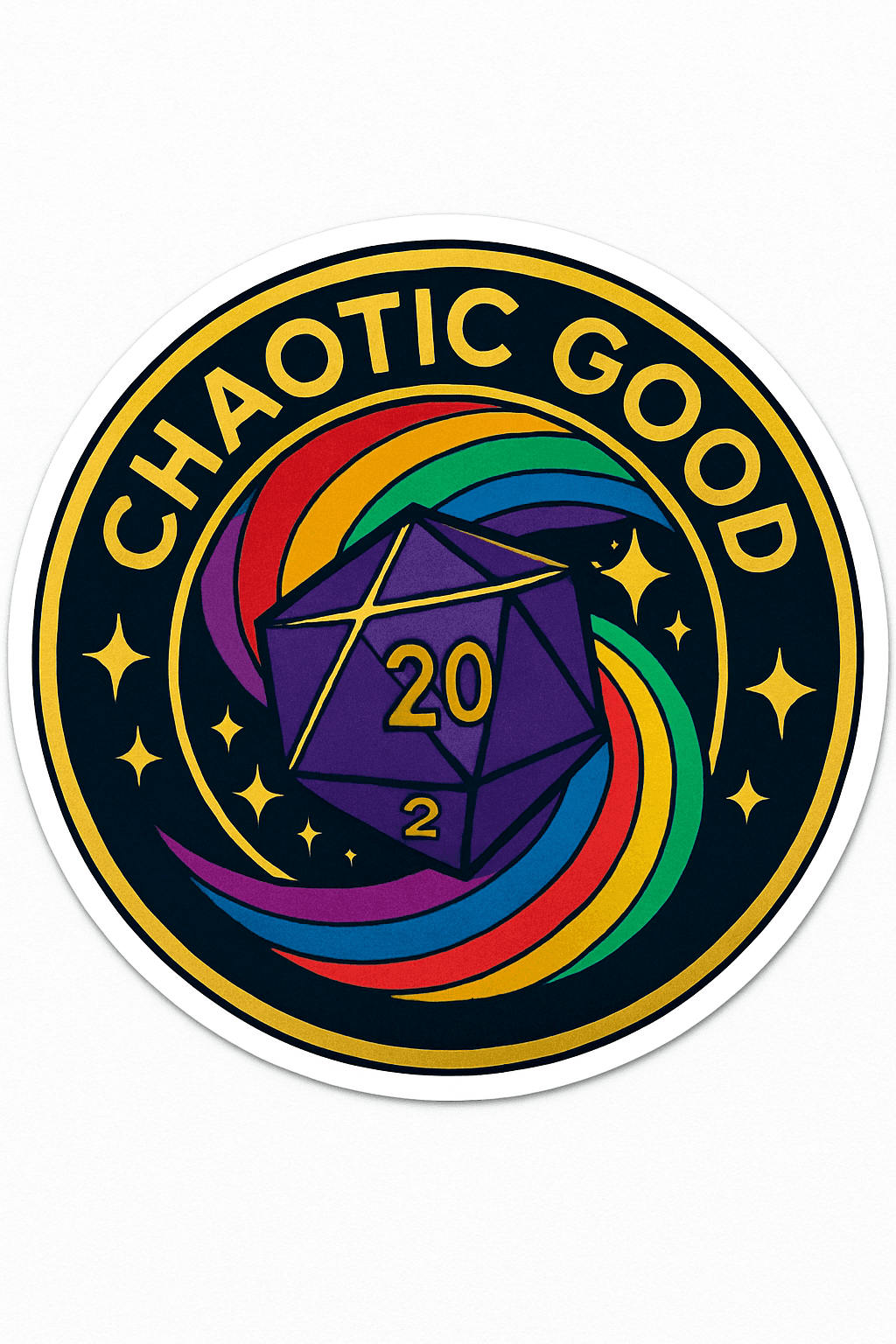 Chaotic Good Rainbow D20 Dice Sticker