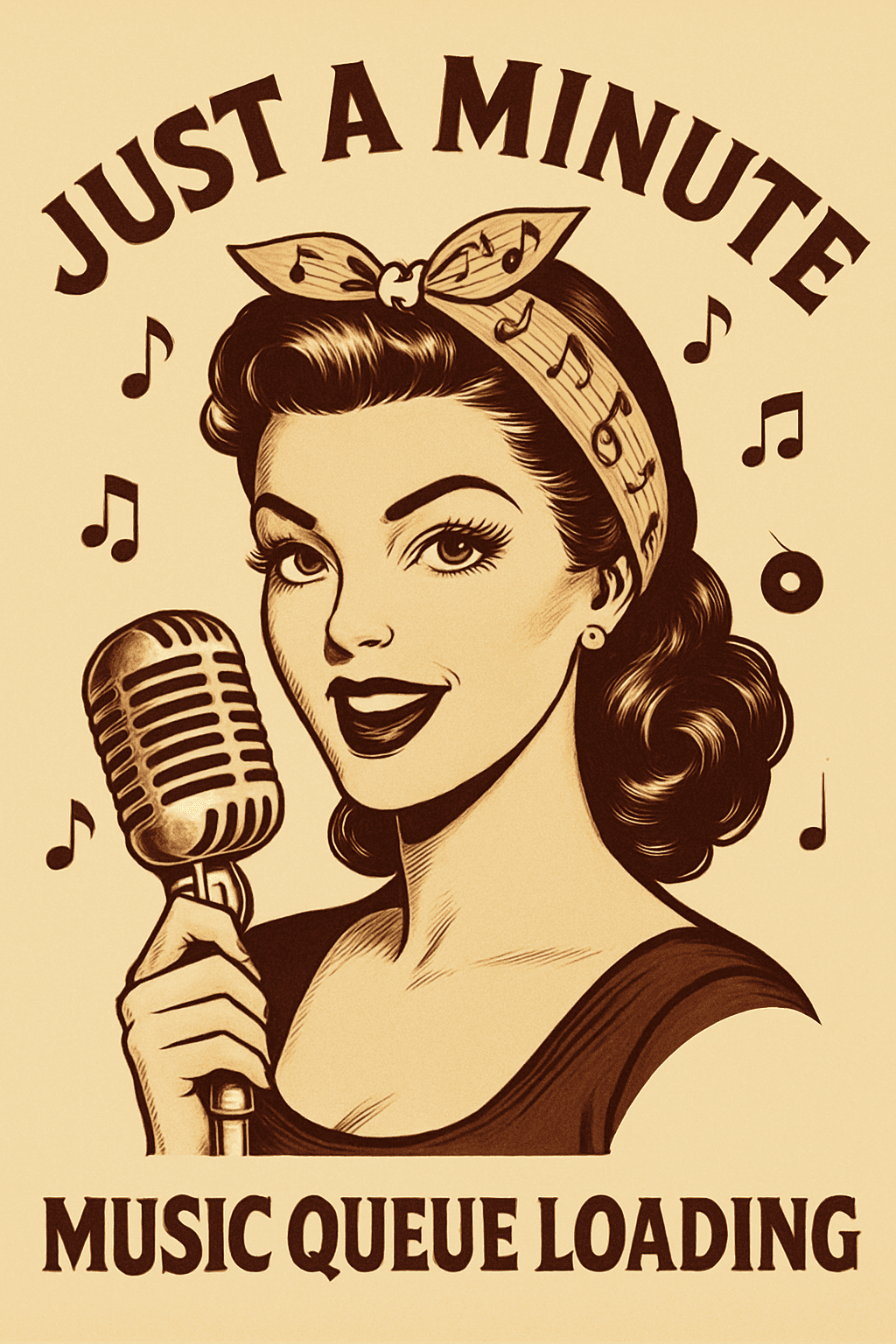 Vintage Singer with Music Notes and Retro Mic