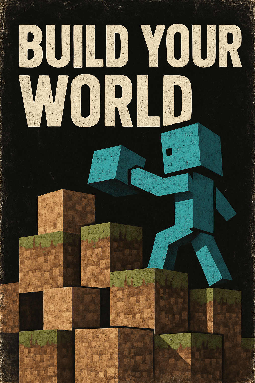 Retro Minecraft-Style Build Your World Poster