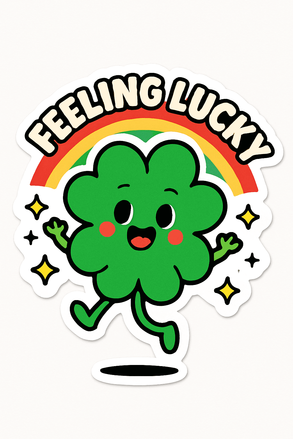 Happy Lucky Four-Leaf Clover with Rainbow