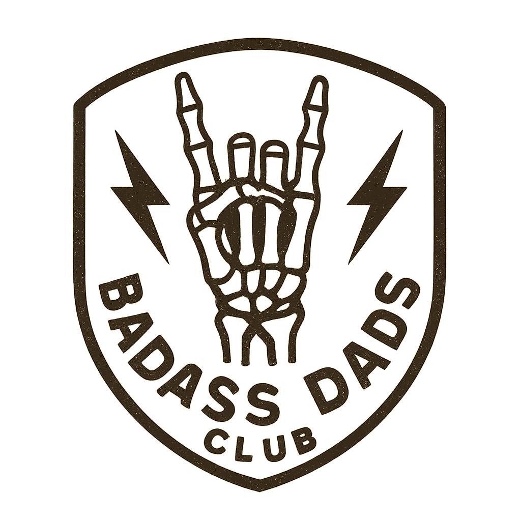 Edgy Skeleton Hand Rock Logo for Badass Dads Club