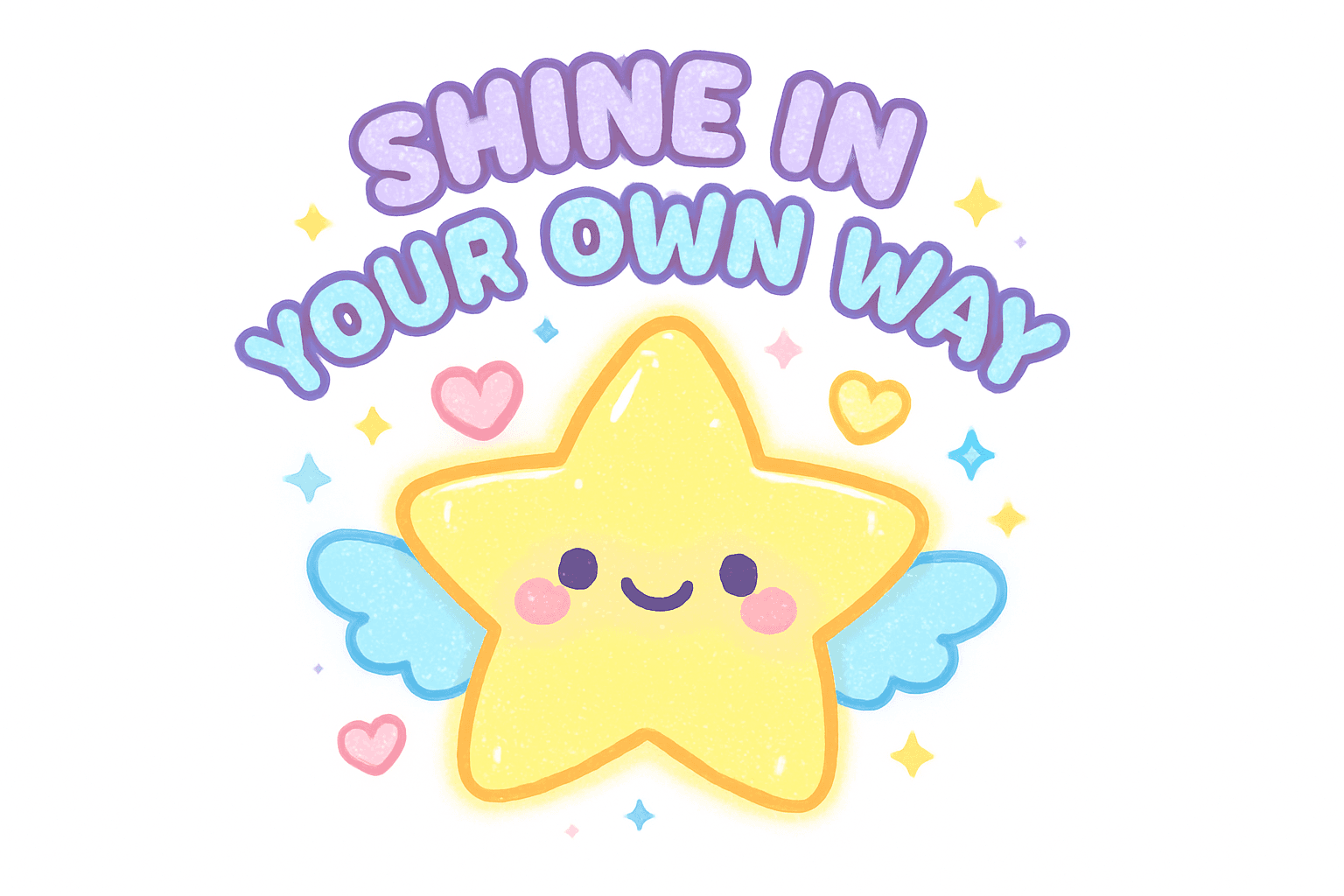 Cute Smiling Star with Wings and Positive Quote