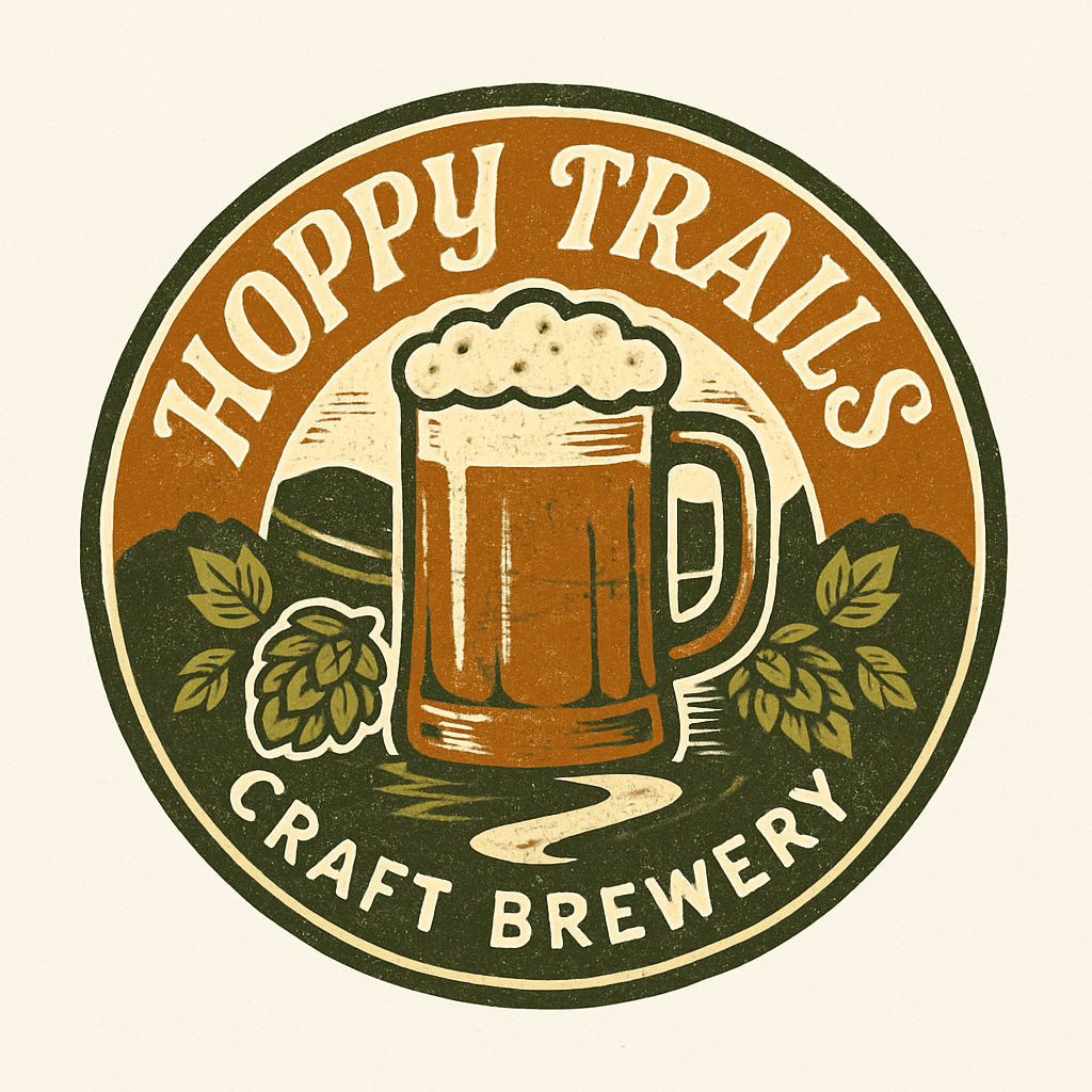 Vintage Craft Brewery Logo with Beer Mug & Hops