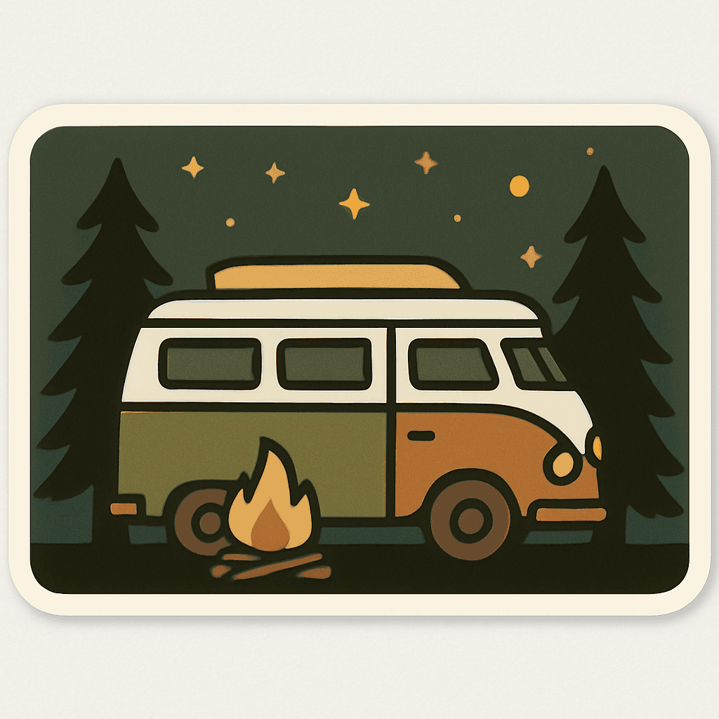 Retro Camper Van Camping Under Starry Night