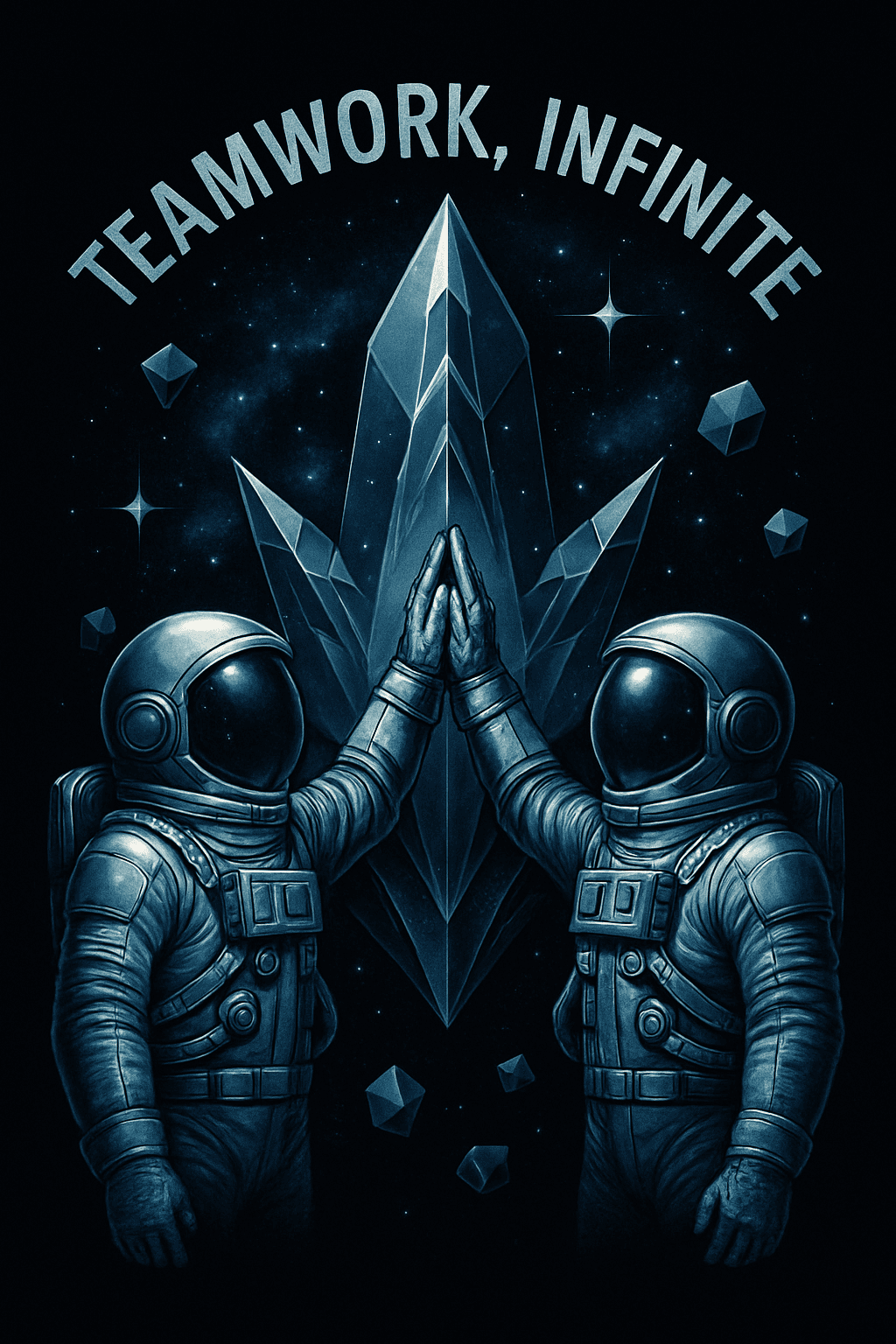 Space Astronauts Teamwork with Crystal Galaxy