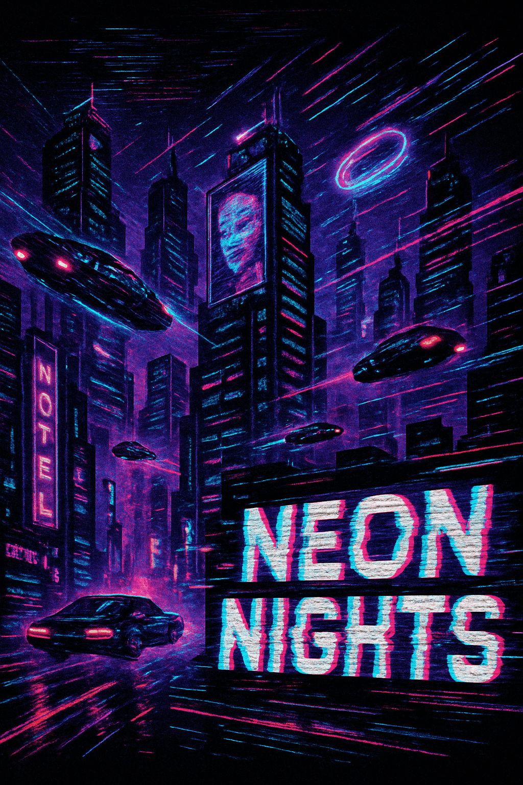 Neon Nights Cyberpunk Cityscape Poster