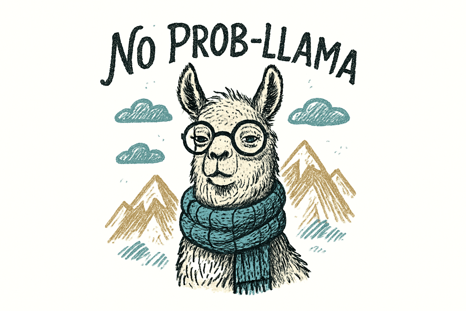 No Prob-llama Cute Llama with Glasses & Scarf