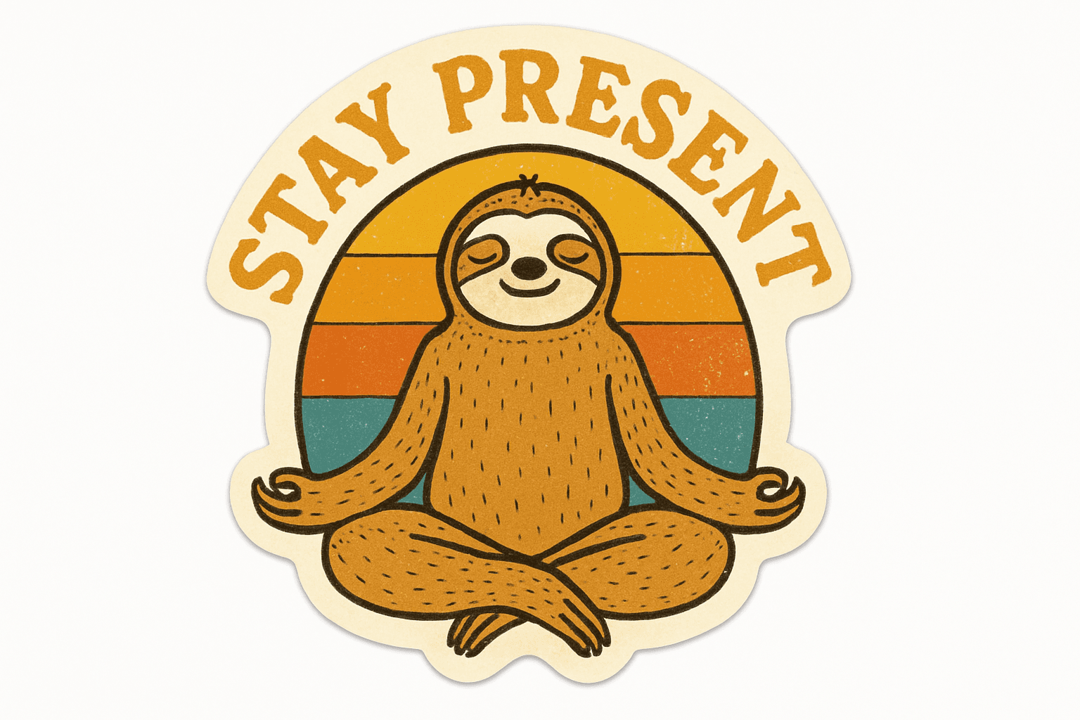 Meditating Sloth with Retro Sunset Vibes