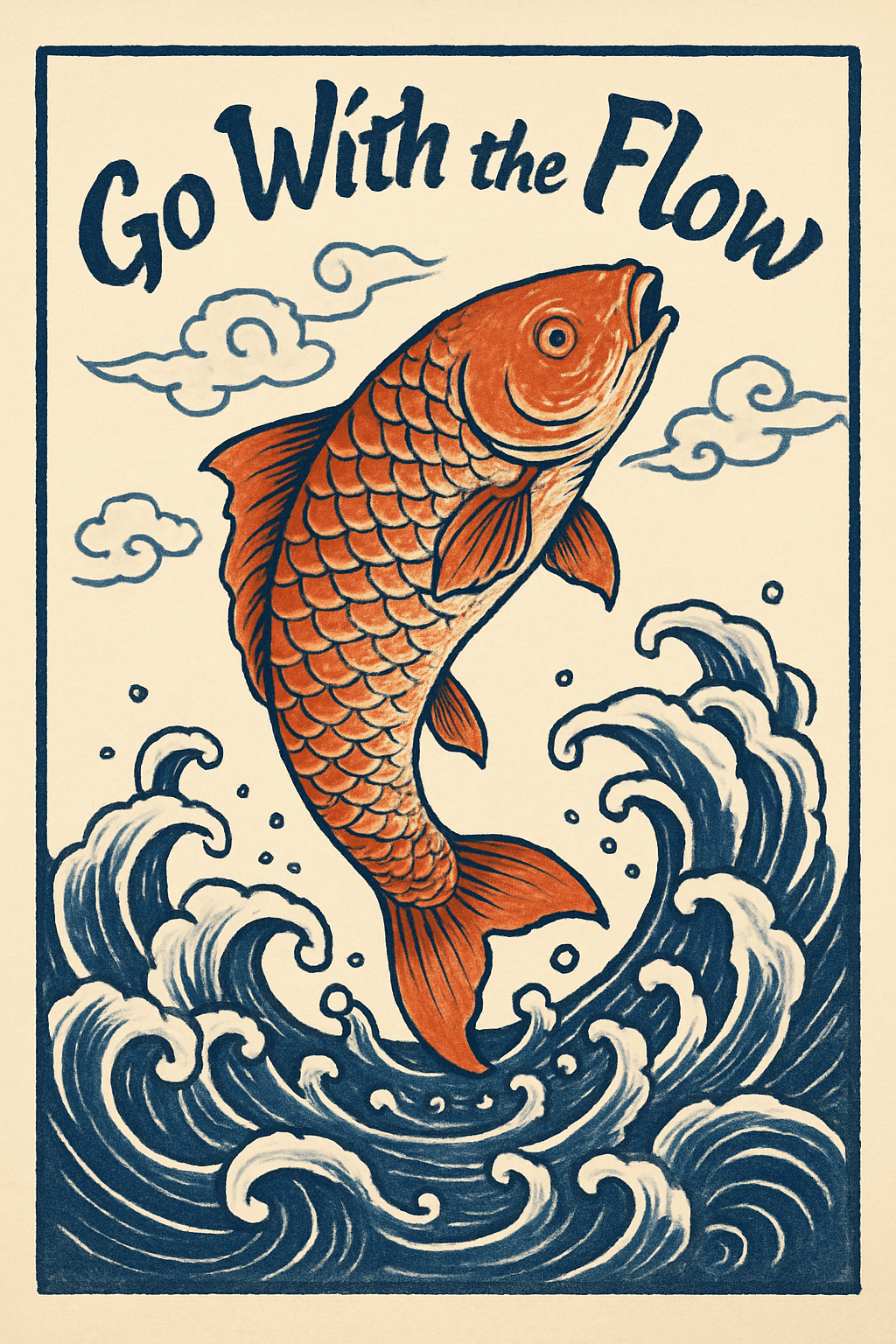 Koi Fish Jumping Over Waves with 'Go With the Flow'