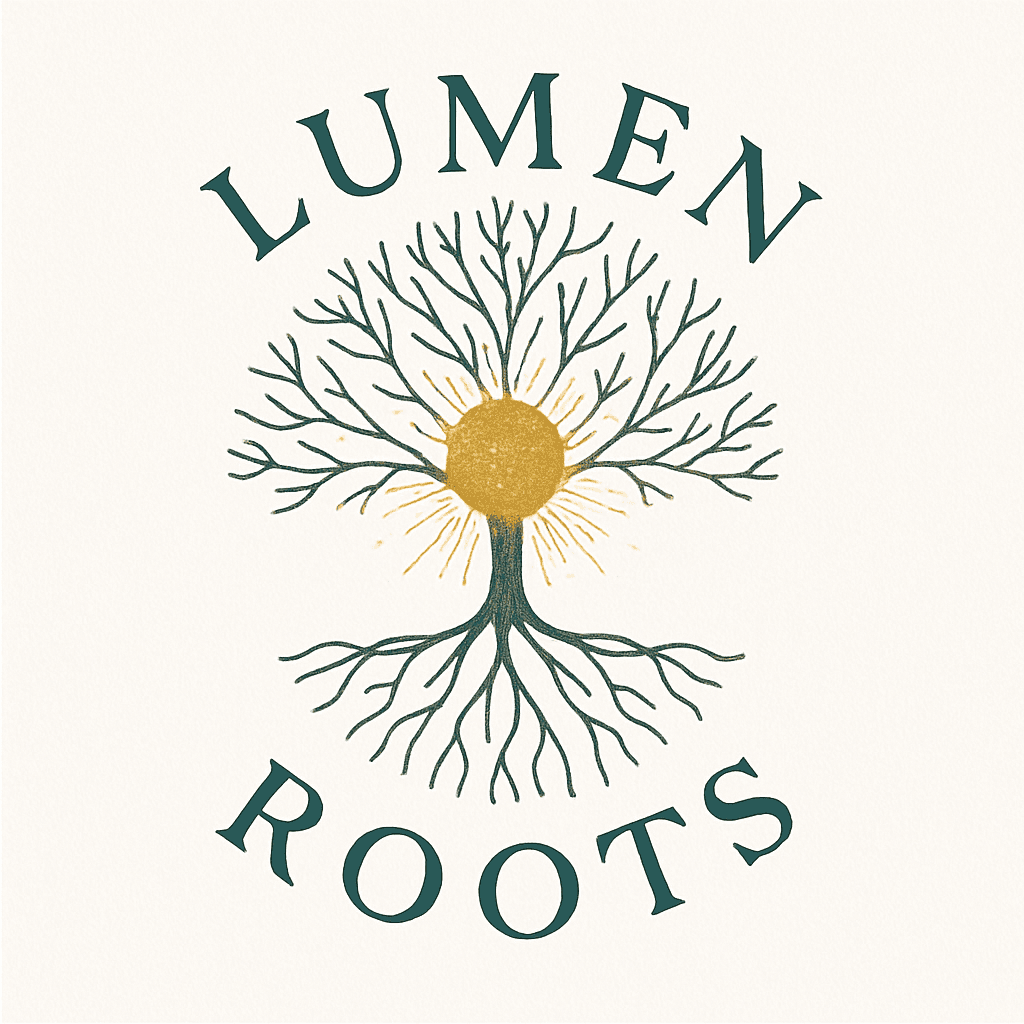 Lumen Roots Tree with Radiant Sun Logo