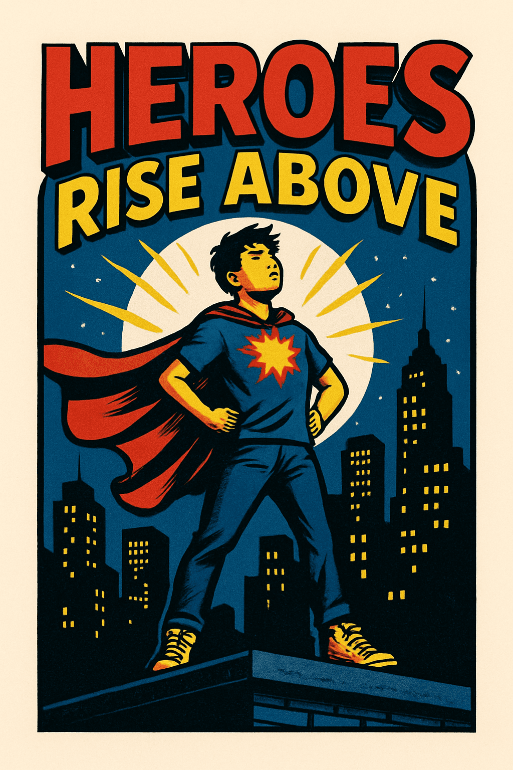 Vintage Comic Style 'Heroes Rise Above' Poster