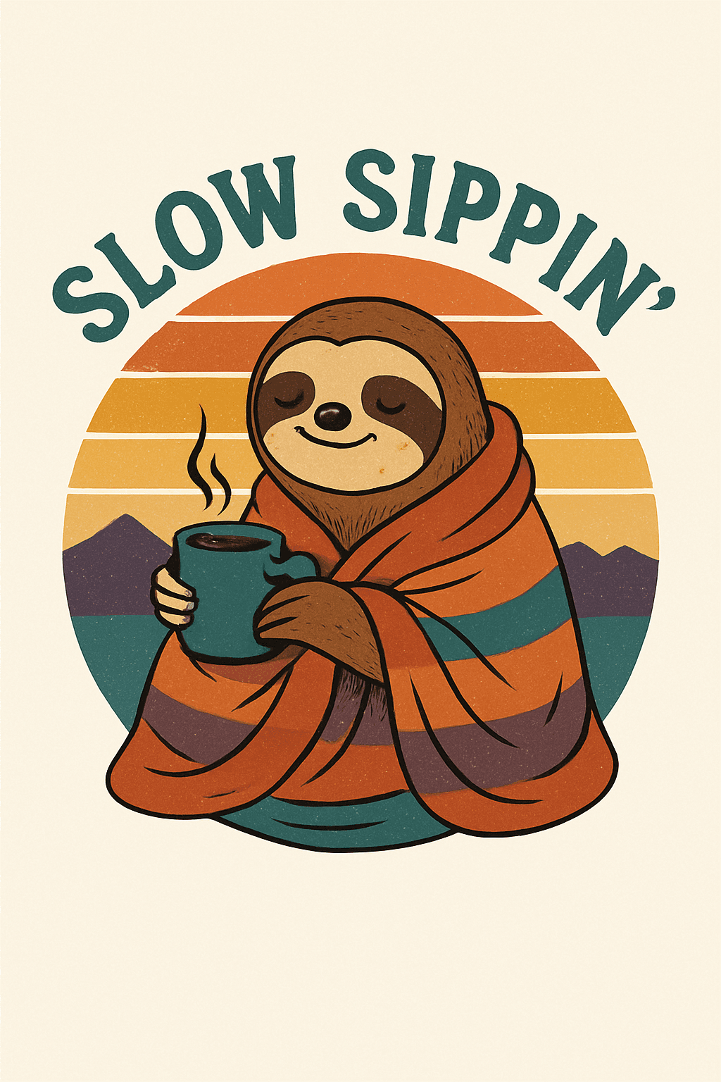 Cozy Sloth Wrapped in Blanket with Coffee