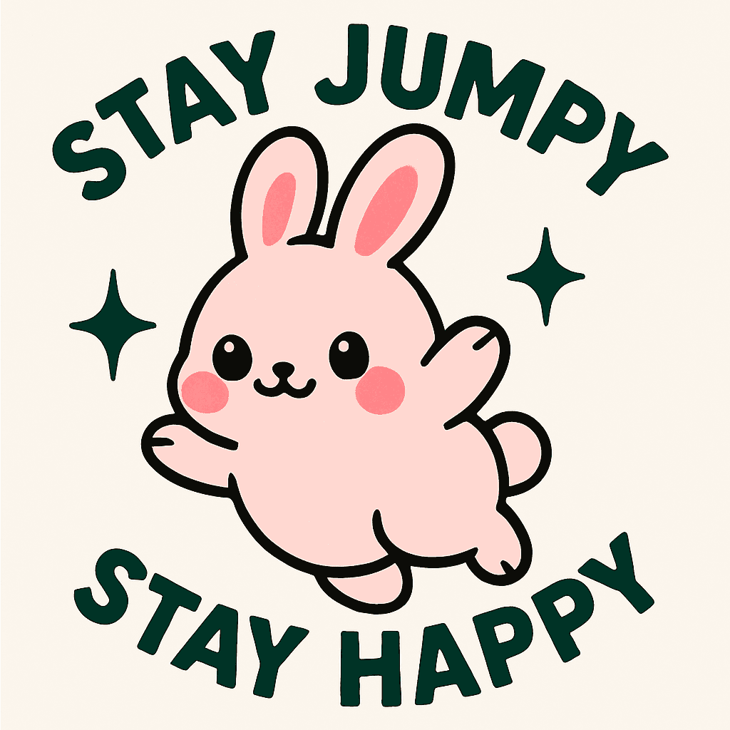 Cute Pink Bunny with Stay Jumpy Stay Happy Quote
