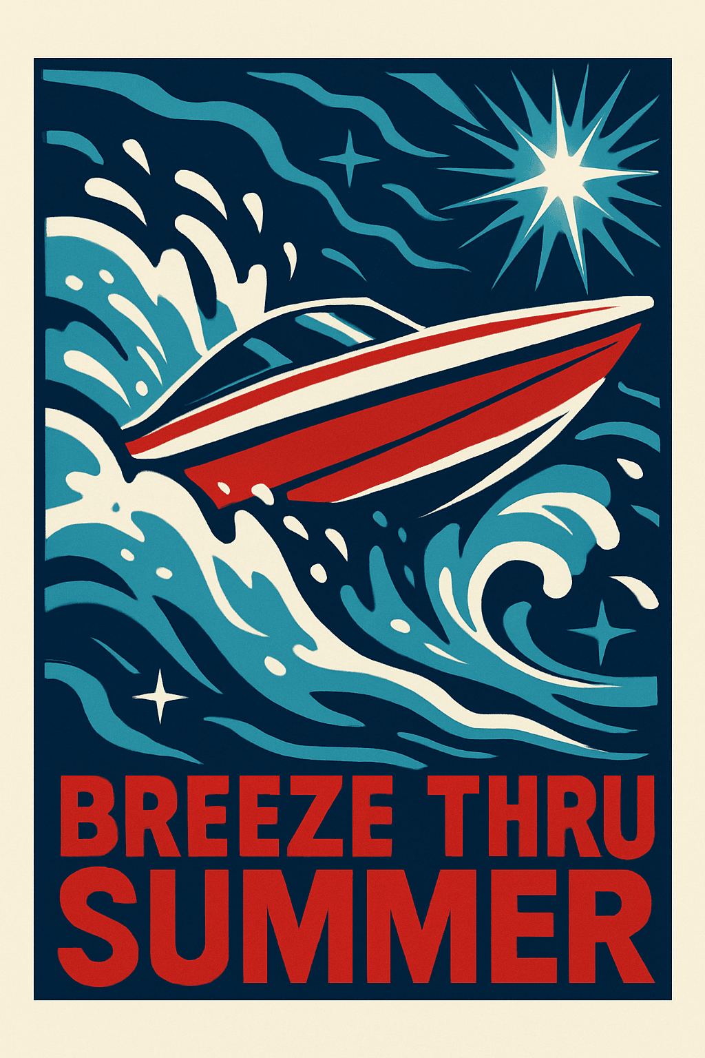 Retro Speedboat Cutting Through Ocean Waves