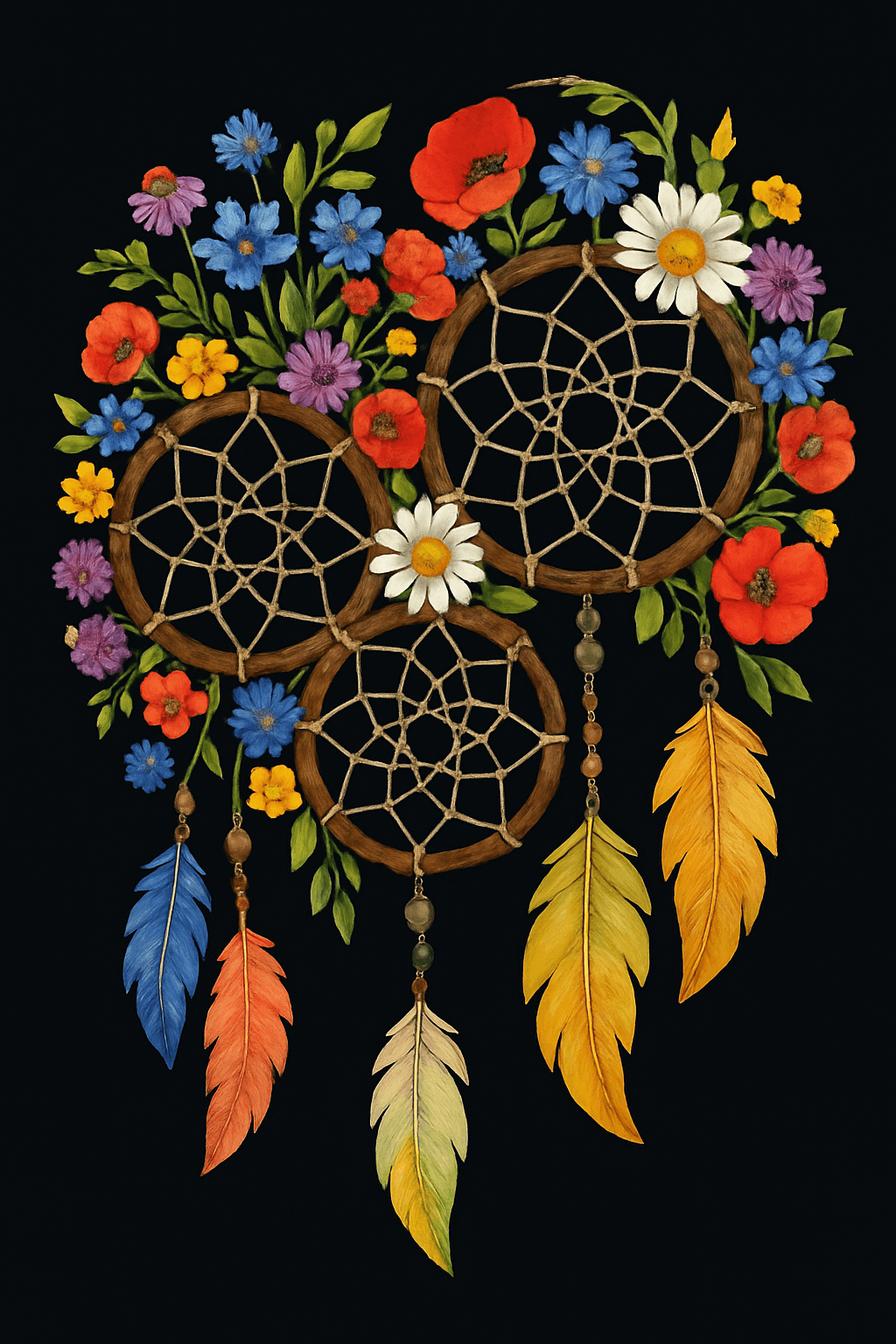 Colorful Dreamcatcher with Vibrant Wildflowers