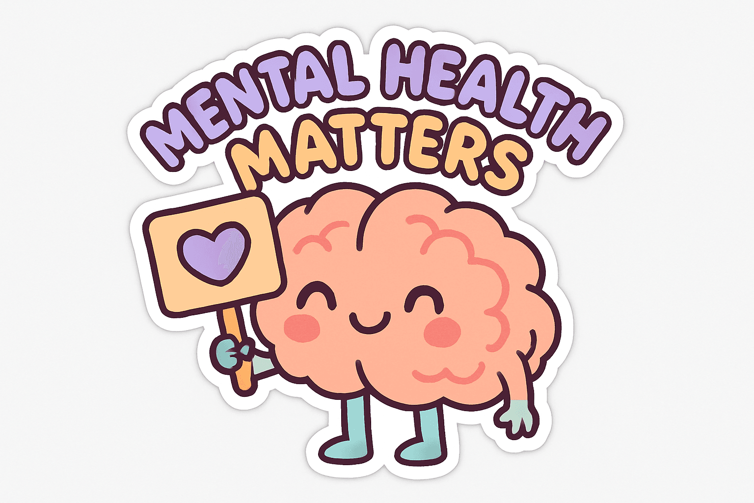 Cute Brain Holding Heart Sign Mental Health Sticker
