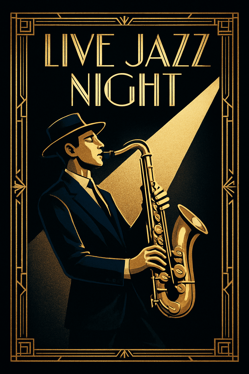 Elegant Live Jazz Night Poster with Saxophonist