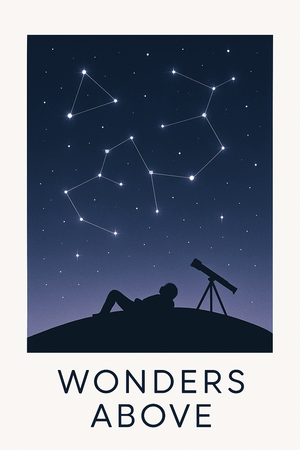 Stargazing Silhouette with Constellations at Night