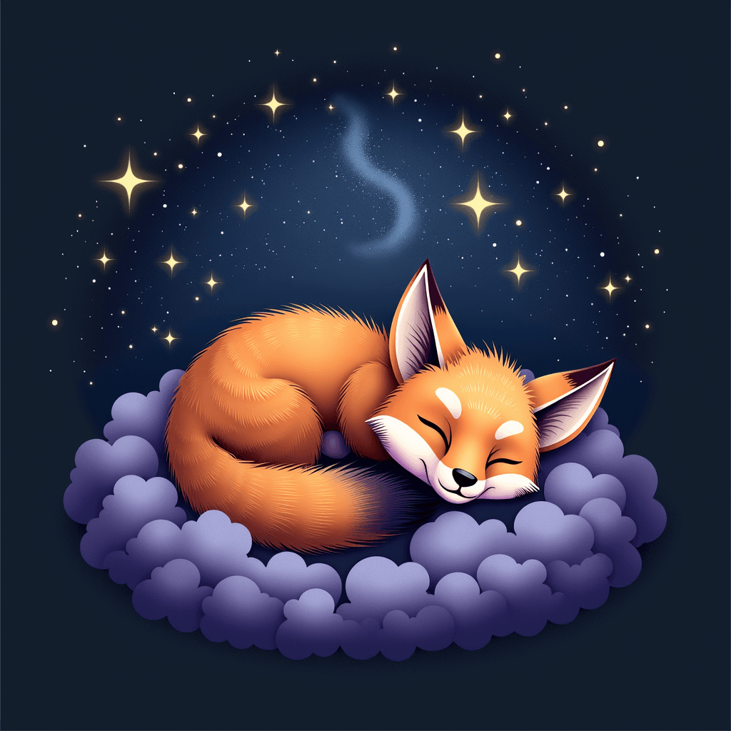 Sleeping Fox on Dreamy Purple Cloud