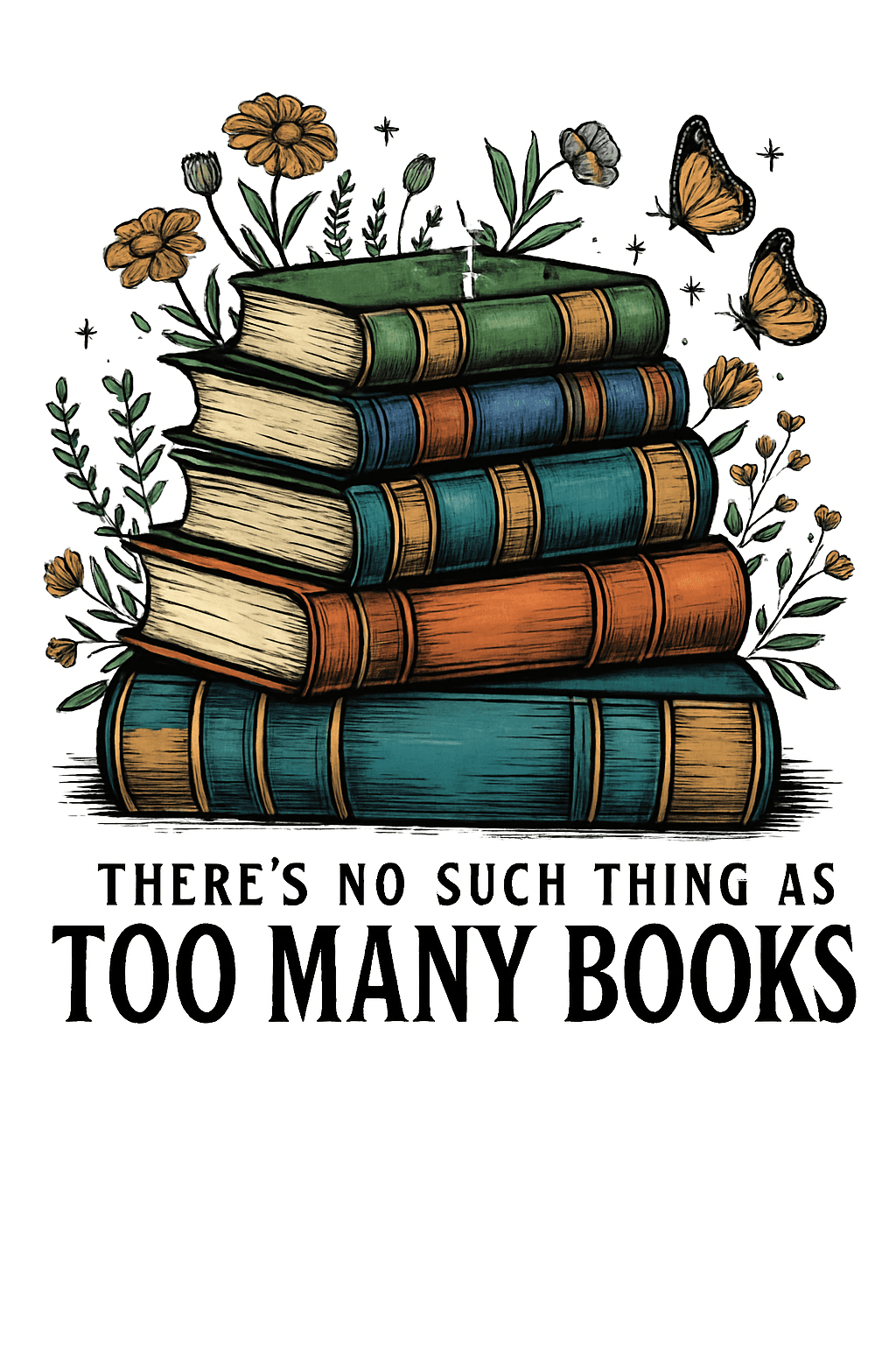 Stack of Books with Floral and Butterfly Charm