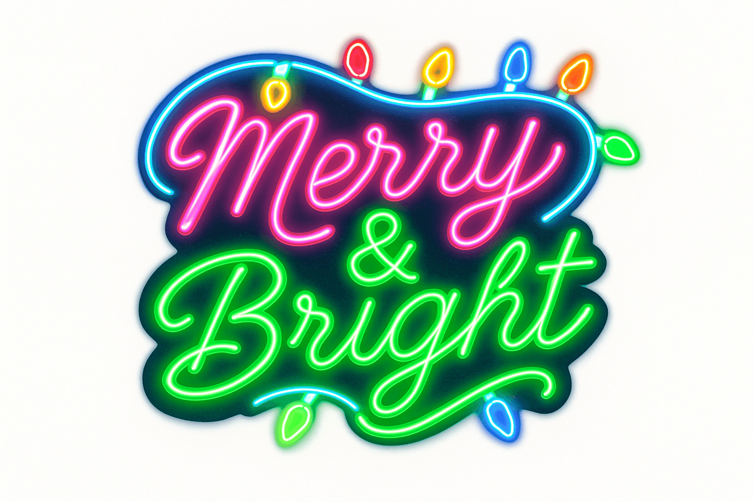 Neon Merry & Bright Holiday Lights Sticker