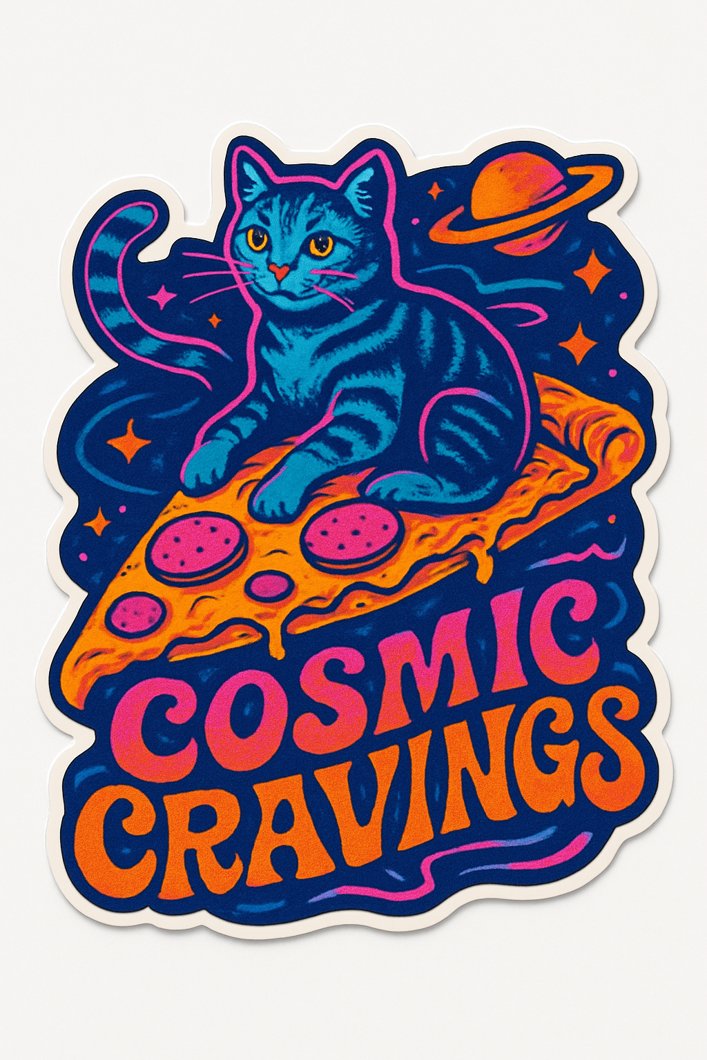Cosmic Cat on Pizza Slice Sticker