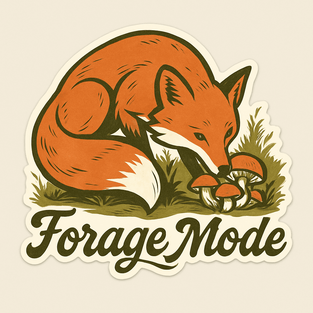 Curious Fox Foraging Amid Mushrooms Sticker