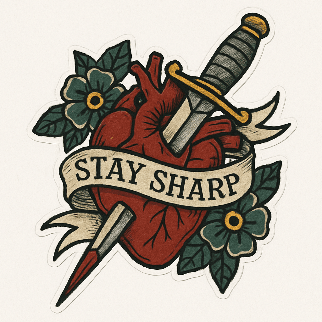 Stay Sharp Heart and Dagger Tattoo Sticker