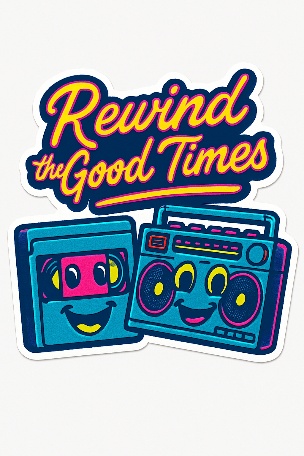 Retro Rewind: Happy Cassette & Boombox Sticker