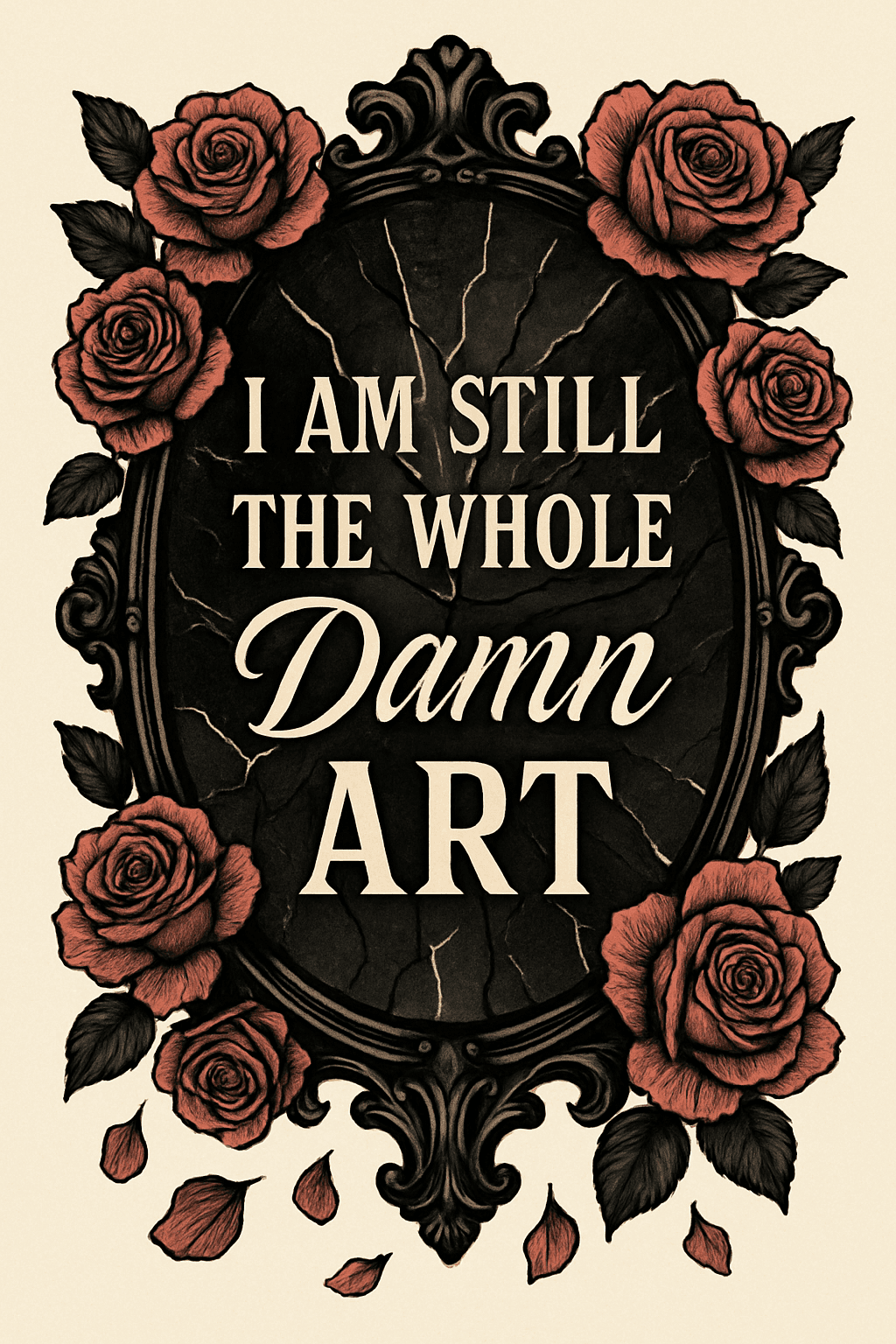 Bold Gothic Mirror Quote with Red Roses