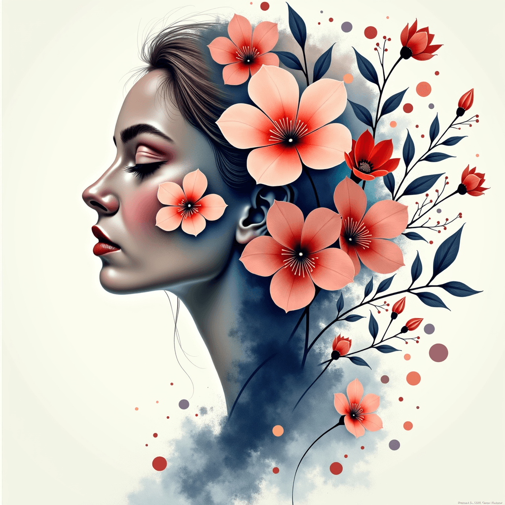 Elegant Woman Portrait with Blossoming Flowers