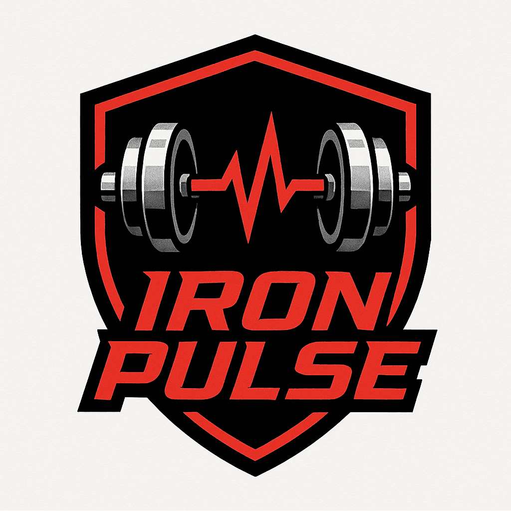 Iron Pulse Fitness Logo with Barbell and Heartbeat