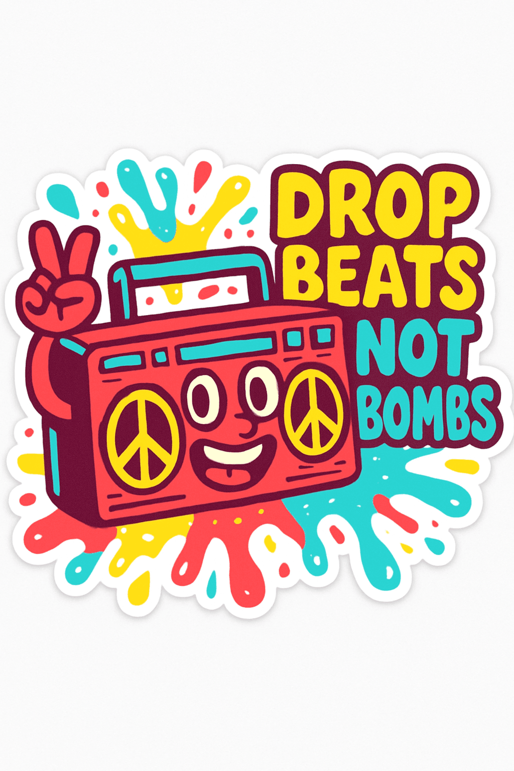 Peaceful Beats Retro Boombox Sticker