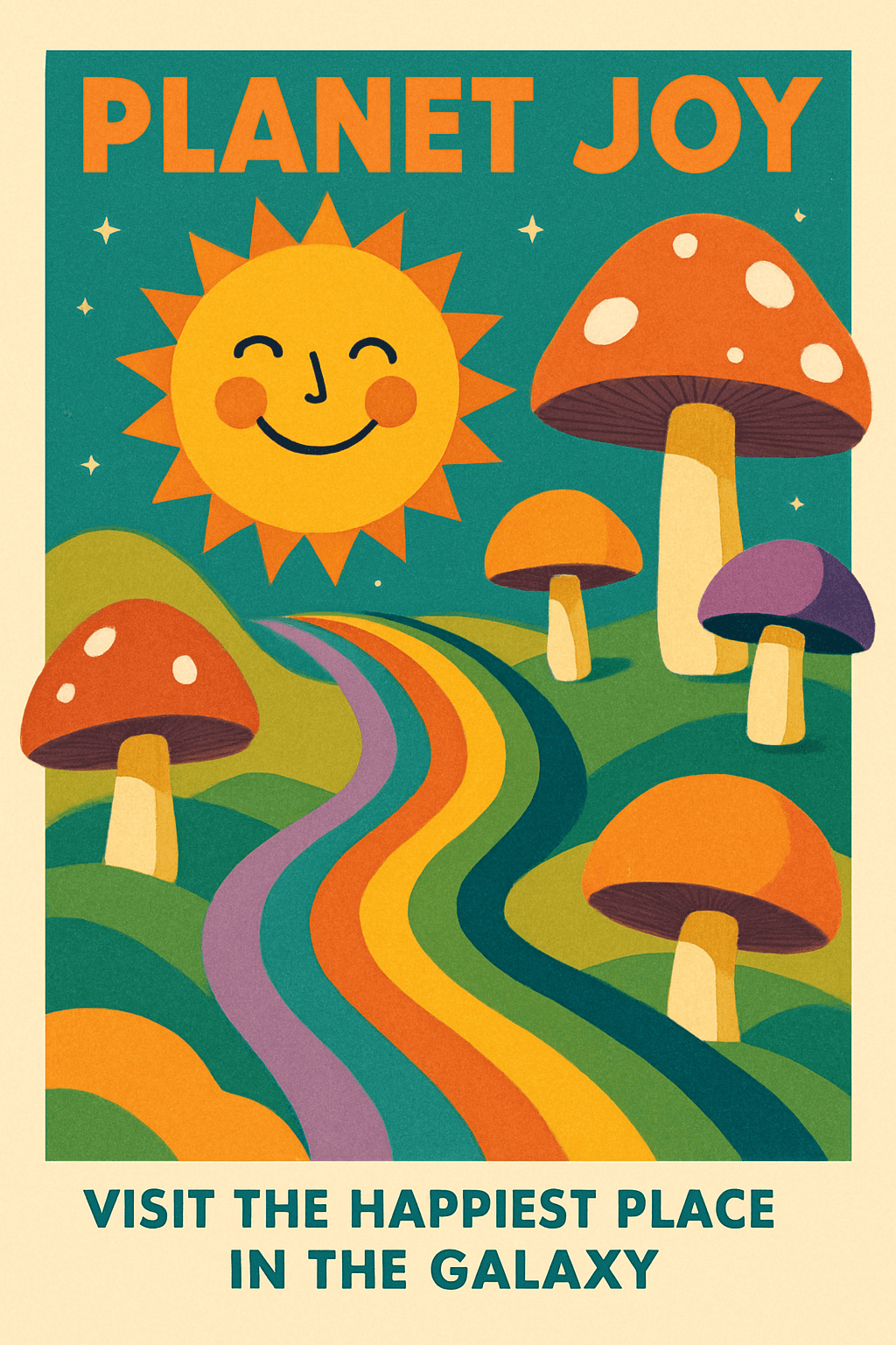Planet Joy: Vibrant Retro Mushroom Wonderland