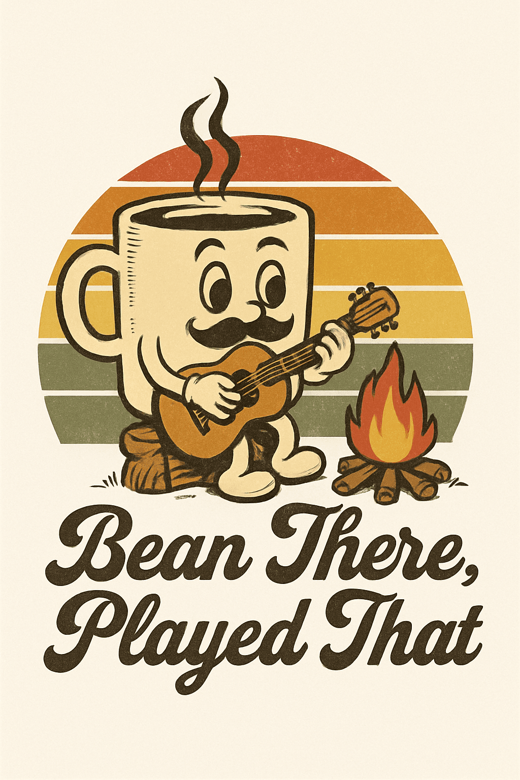 Vintage Coffee Mug Playing Guitar by Campfire