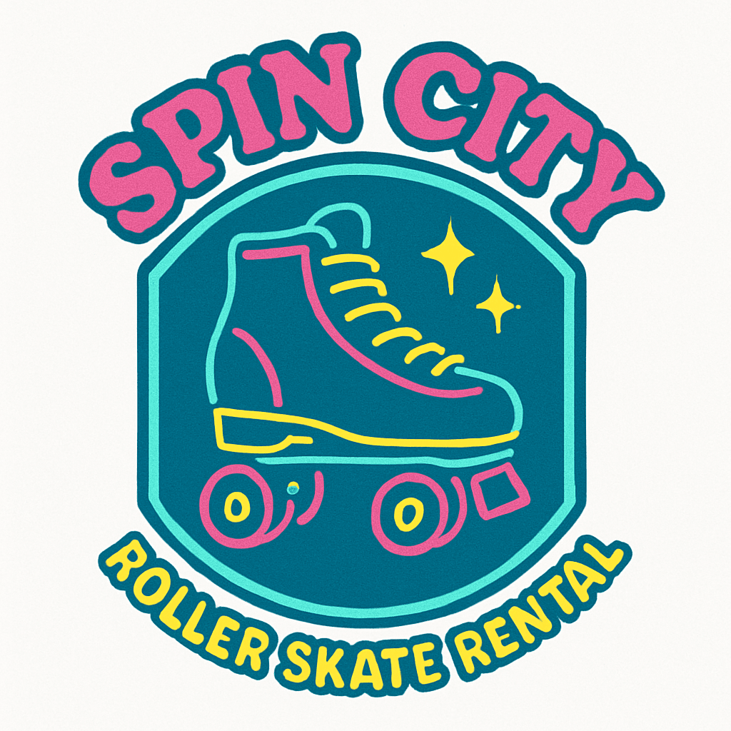 Retro Roller Skate Rental Logo with Neon Colors