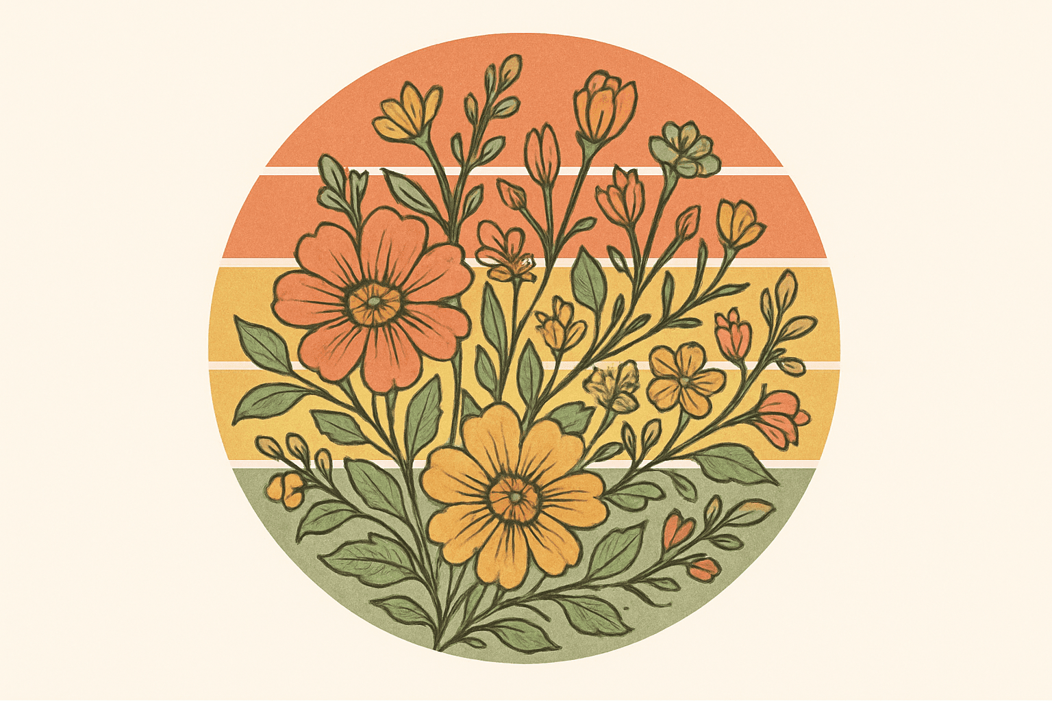 Retro Floral Bouquet with Earthy Stripes