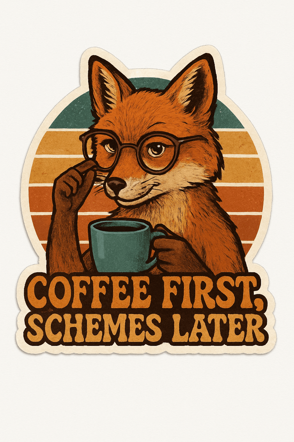 Clever Fox with Coffee Vintage Sticker
