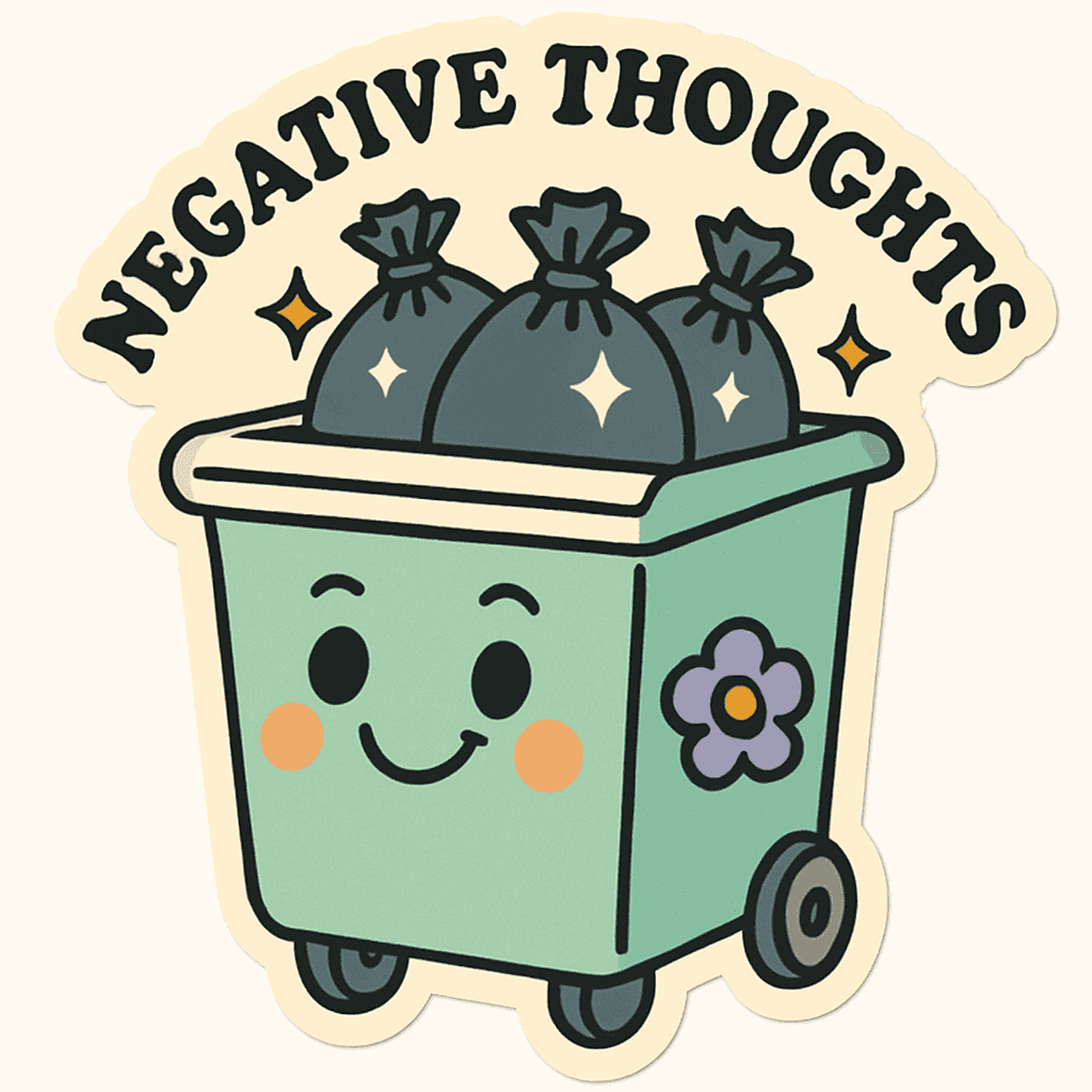 Cute Trash Bin Tossing Negative Thoughts Sticker
