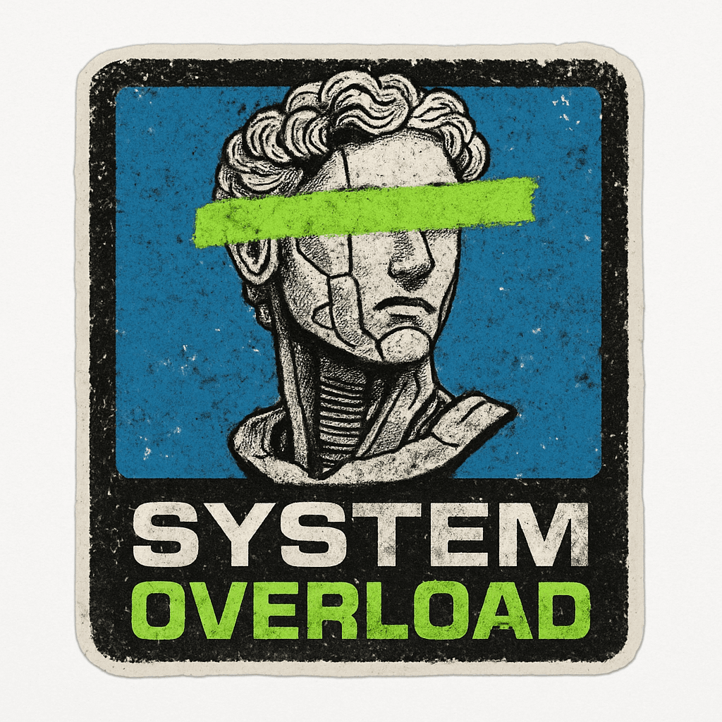 Retro Futuristic 'System Overload' Robot Sticker